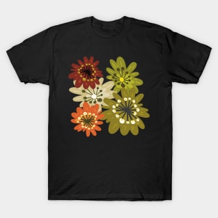 Fun flowerpower pattern in 1970-style, orange, red, green, beige T-Shirt